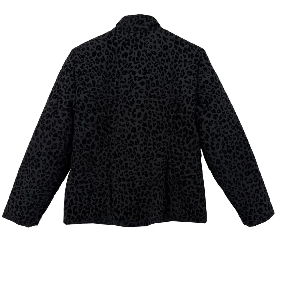 Chicos Women's Leopard Print Black Velvet Quilted Zip Front‎ Jacket Size 1 (M)